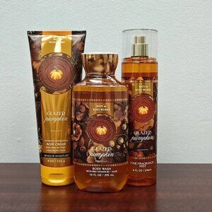 Bath & Body Works GLAZED PUMPKIN 3 Piece Body Care Gift Set Bundle